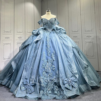Robe de bal longue Lsmu176 avec traîne chapelle, en satin moderne imprimé bleu, pour adolescentes Jancember