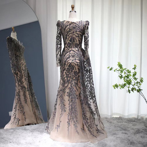 Vestidos de Noche Formales de Sirena con Cola de Capilla, LSCZ230, Estilo Vintage Musulmán, Bordado de Cristal, Apliques de Pedrería, Encaje, Largo hasta el Suelo - Product Image 6