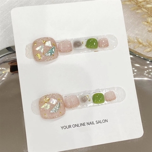 Lot de 10 faux ongles d'été adorables faits à la main à pression avec strass 3D en acrylique - Product Image 5