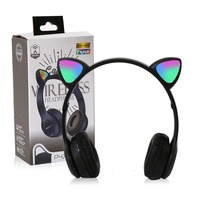 Audífonos con Orejas de Gato Iluminadas, Auriculares Inalámbricos para Juegos, para Teléfono y Portátil, Modelo Recargable Sobre la Oreja