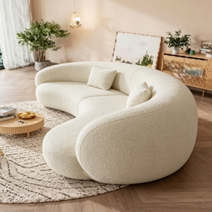Modern Curved Boucle <b>Sofa</b> Three Seat Pillow Back Living Room Upholstered Furniture - Product Image 5