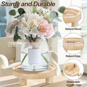 Round Wooden Cake Stand Natural Wood Color For Food Display <b>Storage</b> <b>Trays</b> Standing Type Living Room Use - Product Image 5