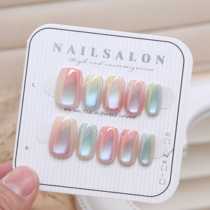 เล็บปลอมสีสันสดใสแบบทำมือ ลายตาแมว แบบกดติดเต็มเล็บ ดีไซน์เฟรนช์ สีนู้ด ประดับกลิตเตอร์ สำหรับทำเล็บ ติดง่าย - Product Image 1