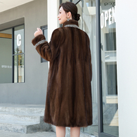 Manteau long en fourrure de vison style coréen pour femmes veste d'hiver décontractée à col montant pour vêtements d'extérieur