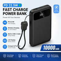 Batterie externe ultra-fine 10000 mAh avec écran LCD, câble intégré, sorties USB Type-C, batterie Li-Polymère, charge rapide 22,5 W