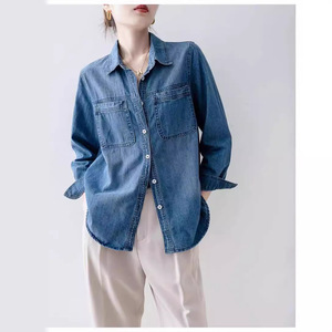 Nuova <span class=keywords><strong>Camicia</strong></span> in Denim Personalizzata <span class=keywords><strong>da</strong></span> <span class=keywords><strong>Donna</strong></span>, Top Blu a Maniche Lunghe, Blusa in <span class=keywords><strong>Jeans</strong></span> alla Moda, <span class=keywords><strong>Camicia</strong></span> in Denim Morbido <span class=keywords><strong>da</strong></span> <span class=keywords><strong>Donna</strong></span> - Product Image 4