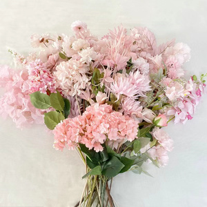 Venta caliente flores de boda rosa claro seda Artificial Color Rosa Dalia Rosa Hortensia para la decoración del evento de la boda del hogar - Product Image 1