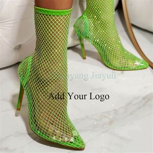 Delicate Stiletto Boots With Pointed Toe Sexy <strong>Fishnet</strong> <strong>Stockings</strong> and Glossy Banquet Women's Boots - Product Image 2