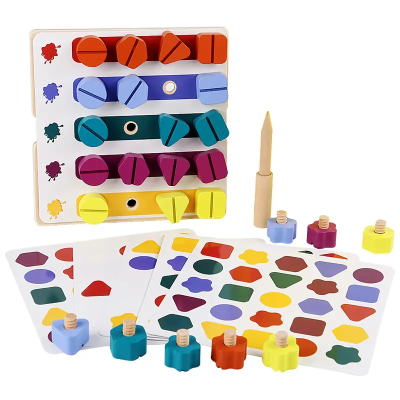 Trẻ em bằng gỗ vít Nut tháo gỡ hình dạng màu sắc phù hợp với khối xây dựng Montessori Sudoku Trò chơi đồ chơi giáo dục cho trẻ em