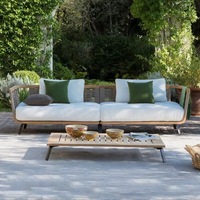 Ensemble de canapé et table basse en teck massif de style nordique en forme de L avec design en corde tressée pour jardin/cour/villa