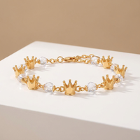 Bracelet chaîne à maillons en cuivre plaqué or 18 carats avec breloques couronne alternées et perles de zircon, bijou tendance pour femme, cadeau princesse