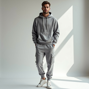 Automne hommes grande taille polaire ensemble de sweat à capuche blanc Logo personnalisé survêtements en coton respirant écologique coupe ample de haute qualité - Product Image 2