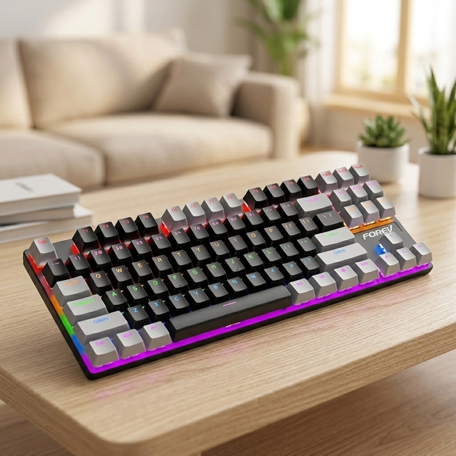 Wired USB 87-key Mechanical Keyboard FVQ301 Dual-tone RGB Hot-swappable Blue Switches Three-mode Gaming Keyboard