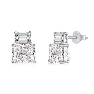 Dylam Dazzling S925 Silver Rhodium Plated Diamond 8A Crushed Iced Out Cut Two Stones Women Luxury <b>Fine</b> Jewelry <b>Stud</b> <b>Earrings</b> - Product Image 1