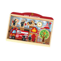 Ensemble de jouets en bois pour caserne de pompiers, jouet de simulation de pompier pour enfants