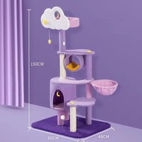 Grand arbre à chat en bois réglable à 4 niveaux avec emballage en carton - Griffoir d'escalade pour chats et petits animaux - Fournitures pour animaux de compagnie d'intérieur