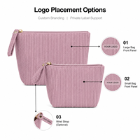Ensemble de 2 trousses de toilette en velours côtelé avec logo personnalisé, grande capacité, pochette à maquillage portable, organiseur de voyage, fermeture éclair, fabrication OEM