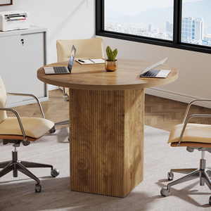 Petite table de bureau Tribesigns avec piédestal en bois cannelé pour gagner de la place, petit bureau rond pour salle de réunion - Product Image 5