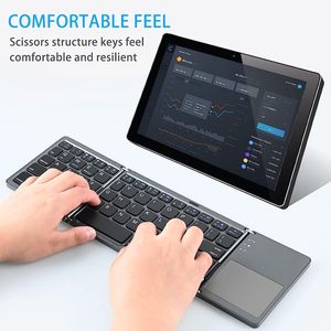 Logotipo personalizado viaje ABS 64 teclas Delgado <span class=keywords><strong>Bluetooth</strong></span> inalámbrico Tri plegable portátil teclado plegable con panel táctil - Product Image 3