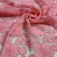 Tissu en maille de polyester pour broderie, dentelle de tulle de luxe avec fleurs 3D, perles et sequins pour mariée