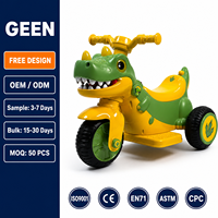 GEEN Moto Électrique Tricycle Dinosaure pour Enfants, à Batterie, Lumières LED, Musique, Tout-Terrain, Siège Confortable, Cadeau Sûr