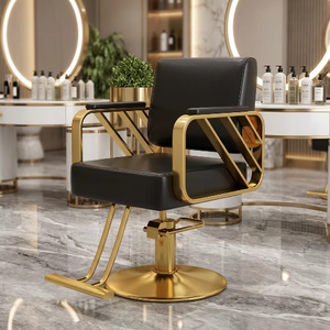 Sillón de Barbería con Marco Dorado y Base de Madera Resistente al Desgaste, Modelo Sand Dragon, para Salón Comercial - Product Image 1