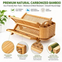 Égouttoir à vaisselle multifonctionnel et écologique en bambou pliable à 2 niveaux en forme de X pour évier de cuisine, avec porte-ustensiles et porte-épices amovibles