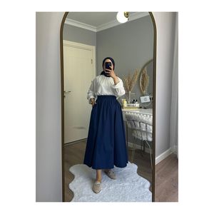 Jupe en popeline avec poches, taille élastique, silhouette évasée, jupe pour femme, tissu confortable - Product Image 2