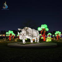 Große Realistische Weiße Nashörner-Tierfigur als Festival-Laterne - LED-Beleuchtete Zoo-Garten-Skulptur für Freizeitparks