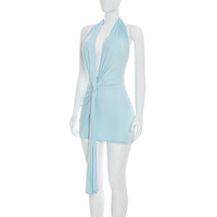 Robe moulante mini Viviblook D26DS146 pour femme, couleur unie, sexy, sans manches, dos nu, col halter, bretelles torsadées, pour l'été