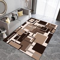 Tapis géométrique abstrait patchwork extra large marron beige à poils ras, lavable et antidérapant pour la décoration de salle à manger et de salon