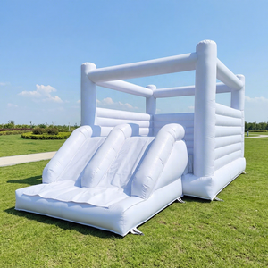 Château gonflable commercial bleu pastel en PVC avec toboggan, pour usage extérieur, adapté aux événements humides et secs, idéal pour la <span class=keywords><strong>location</strong></span>. - Product Image 1
