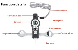 Sifflet de survie multifonctionnel 7 <span class=keywords><strong>en</strong></span> 1 pour l'extérieur avec lumière LED, thermomètre et <span class=keywords><strong>boussole</strong></span> - Product Image 5