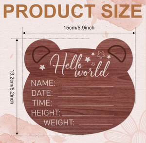 Usine en gros écologique poli en bois massif fait à la main bébé annonce ours forme signe de bienvenue taille personnalisable - Product Image 2
