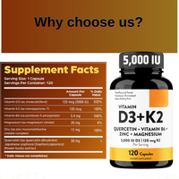 Vitamine D3 K2 120 Capsules avec B6, Zinc, Quercétine et Magnésium |   Soutient l'immunité, l'énergie, la santé des muscles et des os pour les hommes et les femmes