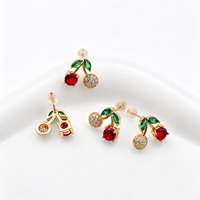 Boucles d'oreilles pendantes tendance plaquées or 18 carats, inspirées des fruits (cerise, fraise), en laiton, perles et zircon, bijoux pour femmes pour les soirées