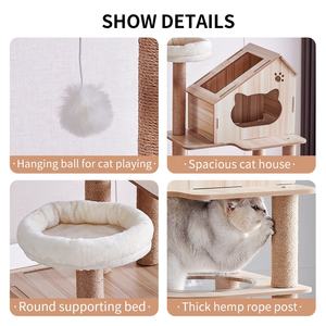 Holz-luxus großer katzenbaum-schloss mit plattform, sisal-kratzhaus und katzenklo aus haustier rabatt möbel katzenbaum - Product Image 2