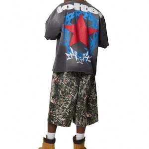 Camiseta estampada con lavado ácido de gran tamaño de peso pesado personalizada para hombre Camiseta gráfica de punto de algodón 100% - Product Image 5