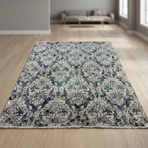 Alfombra Azul Vintage con Diseño Floral – Alfombra de Lujo para Sala de Estar con Estampado Damasco - Product Image 1
