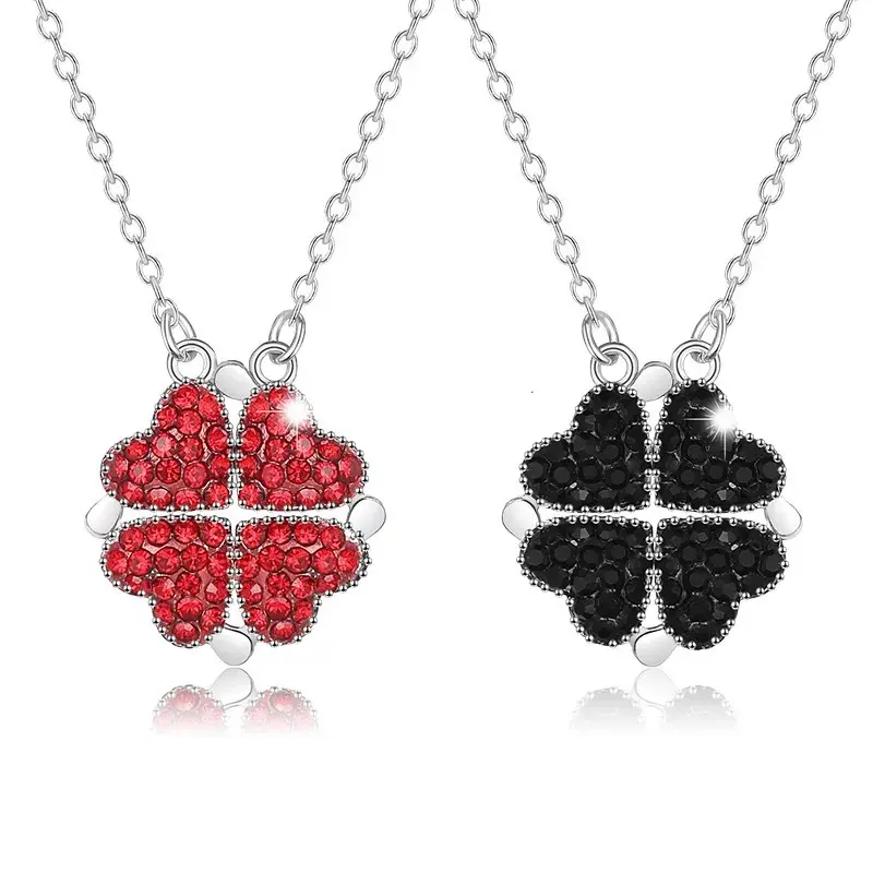 Moda Red Four-leaf Clover Diamond Pendant Necklace Prata 925 Sterling Heart Necklace Alta qualidade XP Aço Inoxidável 20 Pcs