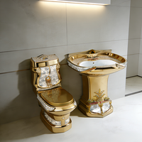 YIDA Toilette monobloc en céramique, style royal, dorée, à double chasse, avec siphon en P, réglage de la pression de l'eau, à poser au sol, pour villa