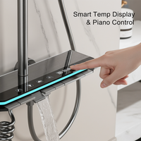 Ensemble de douche mural moderne en alliage d'aluminium brossé de luxe avec valve en céramique, thermostatique, jet doux LED et pluie, pour salle de bain de villa