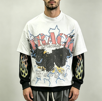 T-shirts personnalisés écologiques surdimensionnés à manches longues en coton avec bordure contrastée pour hommes, impression sérigraphique