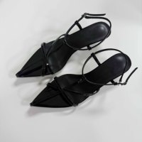 Sandales en cuir à bout pointu et à talon fin avec ceinture croisée et bout ouvert pantoufles cool à talon moyen pour femmes