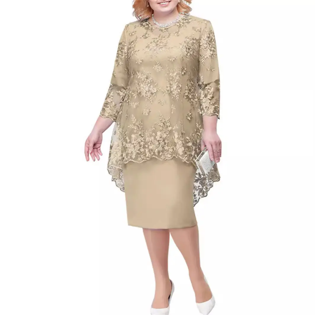 2-teiliges Damenkleid 2024 Spitzen-Abendkleider besticktes Kleid Übergröße Kleidung Damenkleid Brautmutterkleider