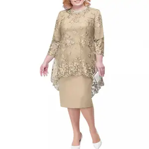 2 Piece ladies dresses 2024 Lace Evening Gowns Embroidered Robe Plus Size Clothing Ladies Dress Mother of The Bride Dresses