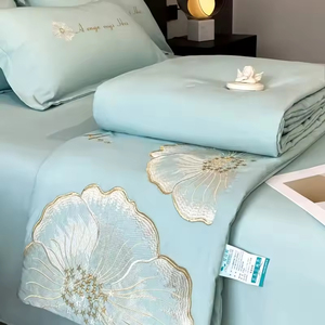Smooth Ice Silk Summer Quilt Set European Style Skin-friendly Printing 4pcs Bedding Set Washed Silk Quilt Cover <b>Bed</b> Sheet Gift - Product Image 5