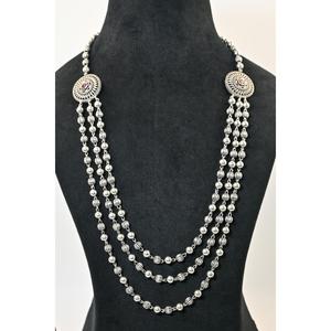 Vintage Ethnic 925 Silver Oxidised Matar Mala <b>Necklace</b> with <b>Ruby</b> Inlay Women's Wedding Jewelry Statement Piece - Product Image 1