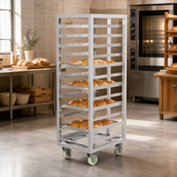 Chariot de cuisine professionnel en acier inoxydable 304 sur mesure, à quatre roues, finition brossée mate, pour plateaux de cuisson multi-niveaux