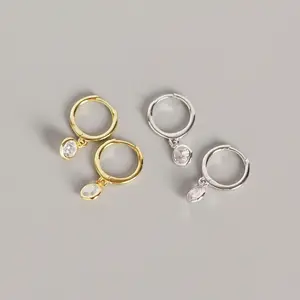 Anting-anting minimalis wanita, perhiasan anting-anting minimalis berlapis emas menjuntai berlian mewah perak murni 925